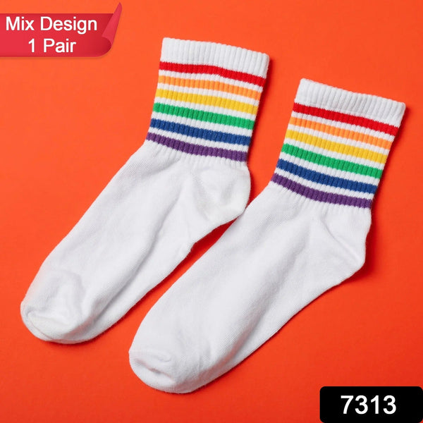 1 PAIR SOCKS PRINTED TRENDY MULTIPLE DESIGNER SOCKS (1 Pc / Mix Design) - luckystorebuy.in