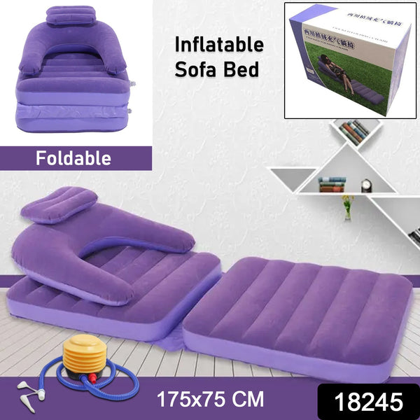 2 in 1 Air Mattress & Lounger, Portable Inflatable Mattress Air Sofa With Air Hand Pump (175×75 cm) - luckystorebuy.in