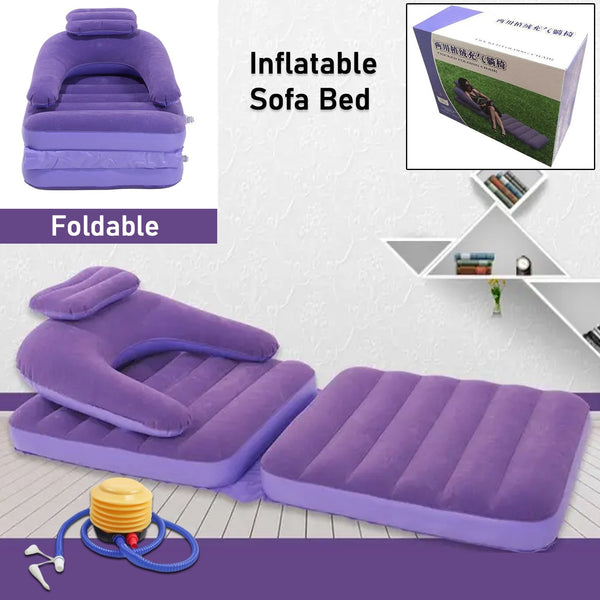 2 in 1 Air Mattress & Lounger, Portable Inflatable Mattress Air Sofa With Air Hand Pump (175×75 cm) - luckystorebuy.in