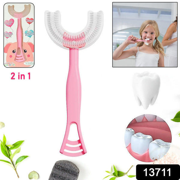 2 In1 U - Shape Silicone Manual Toothbrush & Tongue Scraper Cleaner Brush (1 Pc) - luckystorebuy.in
