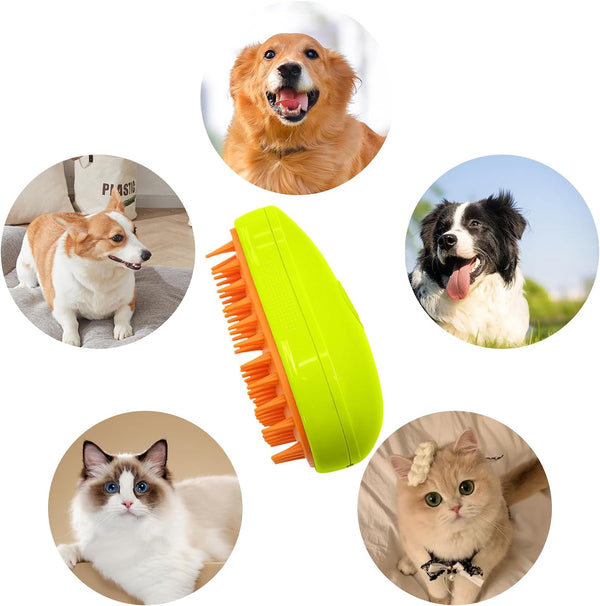 3 - in - 1 Cat Steamy Brush – Self - Cleaning Pet Grooming & Hair Removal Comb - luckystorebuy.in