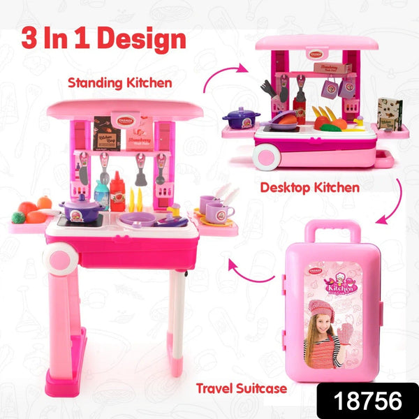 3 - in - 1 Kitchen Set for Kids with Suitcase – Role Play Cooking Toy for Girls & Boys (3+) - luckystorebuy.in