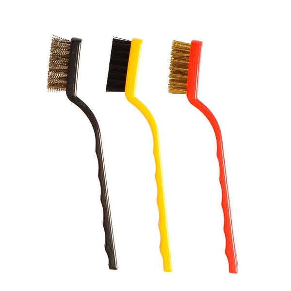 3 Pc Mini Wire Brush Set for cleaning (Brass, Nylon, Stainless Steel Bristles) - luckystorebuy.in