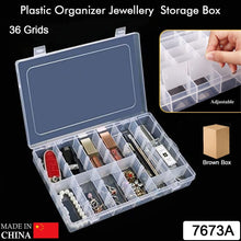 36 Grids Clear Plastic Organizer Jewelry Storage Box with Adjustable Dividers, Transparent Organizer Box (1pc) - luckystorebuy.in