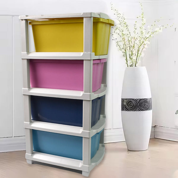 4 - Layer Plastic Drawer Storage Organizer, Multi - Purpose Cabinet (1 Pc) - luckystorebuy.in