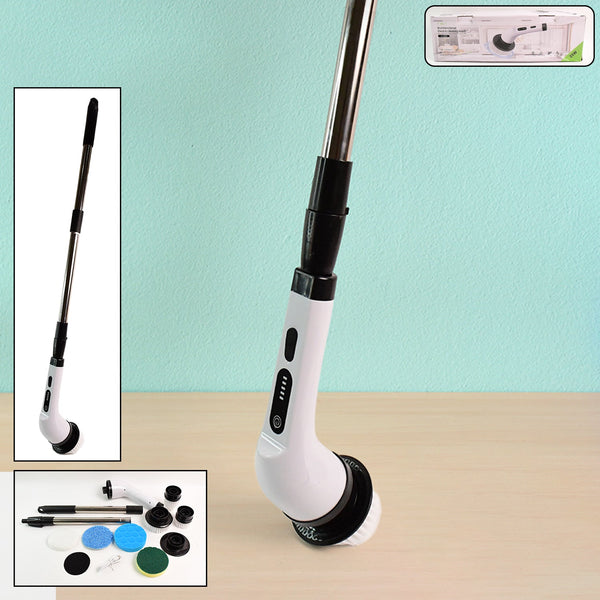 7 - in - 1 Electric Spin Scrubber Cleaning Brush with Extension Handle (1 Set) - luckystorebuy.in