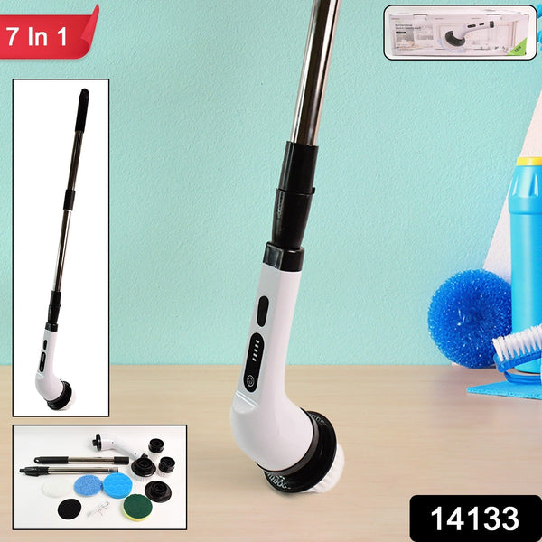 7 - in - 1 Electric Spin Scrubber Cleaning Brush with Extension Handle (1 Set) - luckystorebuy.in