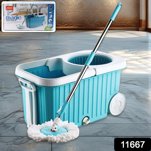 Apex Magic 360° Spin Mop Cleaning System with Stainless Steel Spinner - luckystorebuy.in