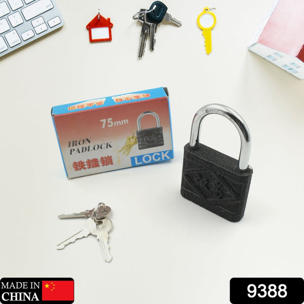 Black Iron Padlock – Brass Core, Waterproof & Anti - Theft for Home & Outdoor (75 mm) - luckystorebuy.in