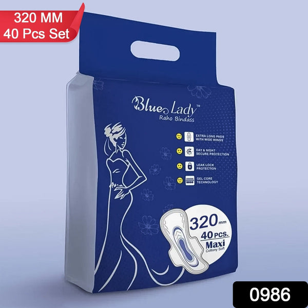 Blue Lady Extra Long Pads With Wides Wings Sanitary Pads – 320 mm, 40 - Pack - luckystorebuy.in