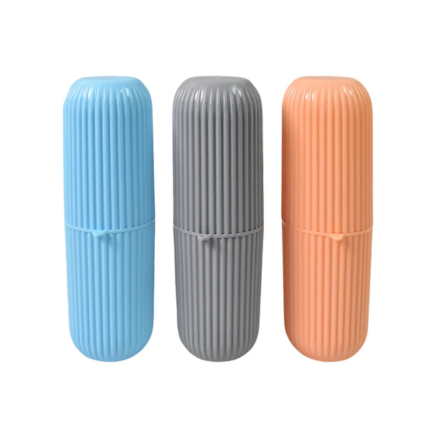 Capsule Shape Travel Toothbrush Toothpaste Case Holder (Multicolor / 3 Pcs Set) - luckystorebuy.in