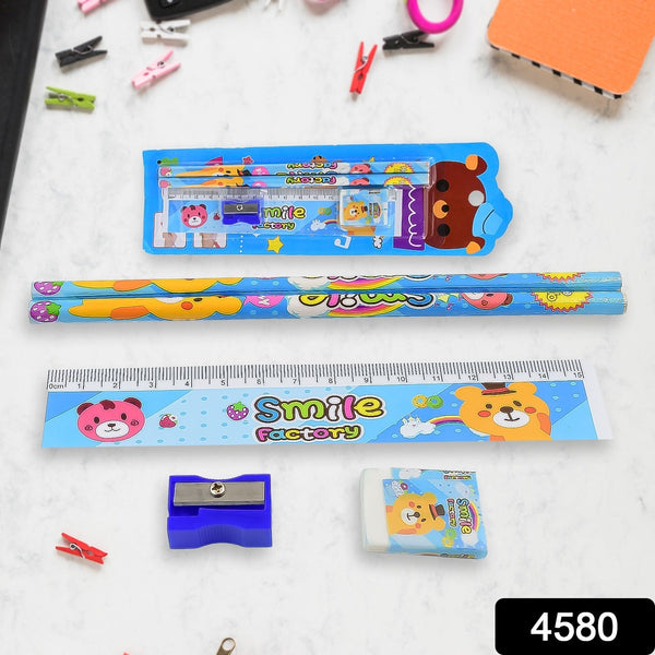 Cartoon Wooden Pencil Set for Kids Boys Return Gifts Birthday Party Space Stationary Set Pencil Eraser Sharpener Combo Kit for Kids Boys (Mix Color / 1 Set) - luckystorebuy.in