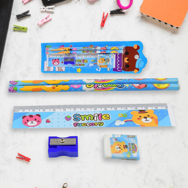 Cartoon Wooden Pencil Set for Kids Boys Return Gifts Birthday Party Space Stationary Set Pencil Eraser Sharpener Combo Kit for Kids Boys (Mix Color / 1 Set) - luckystorebuy.in