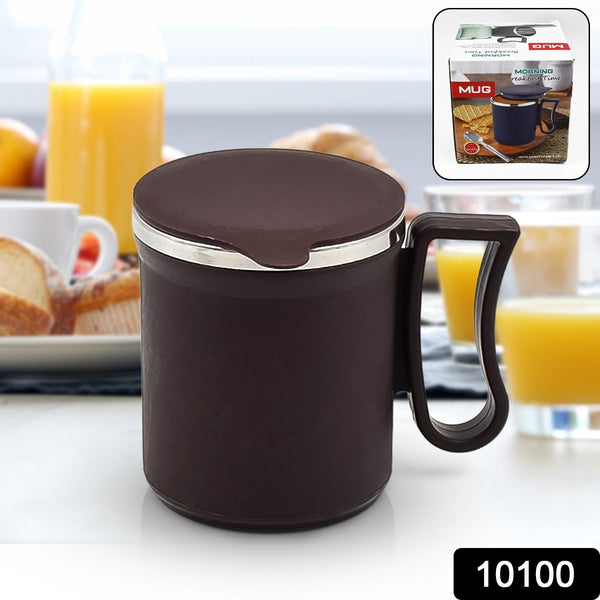 Coffee Mug with Lid and Handle - Plastic Covered Stainless Steel Mug (Random Color, Approx 200 ML) - luckystorebuy.in