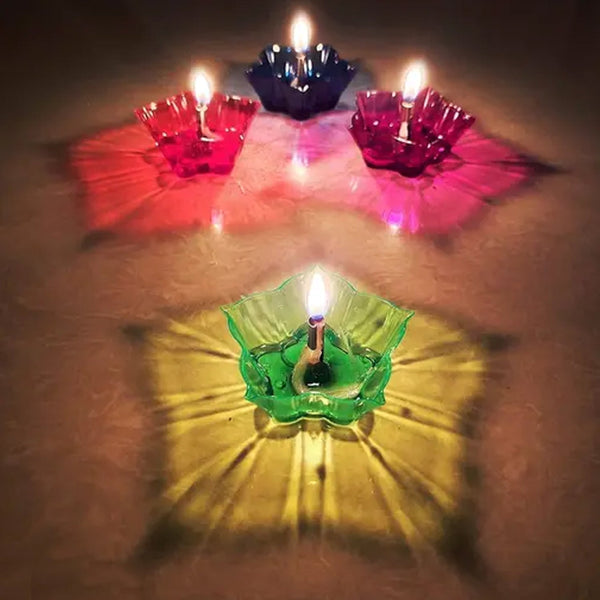 Colourful Reflection Diya Combo Plastic Candle Cup with Multi Shape (12 Pcs Set) - luckystorebuy.in