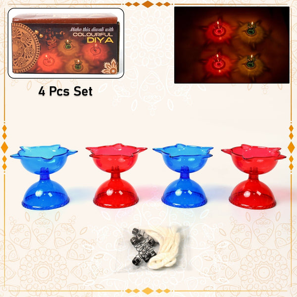 Colourful Reflection Diya Combo Plastic Candle Cup with Multi Shape (4 Pcs Set) - luckystorebuy.in