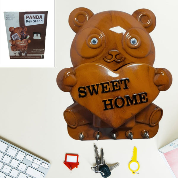 Cute Plastic Panda Key Holder, Wall Key Rack with 5 Hooks (1 Pc) - luckystorebuy.in