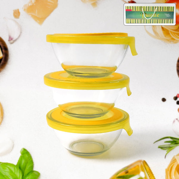 Dazzle Glass Bowl Set Mixing / Storage Bowls with Lids (3 pcs Set) - luckystorebuy.in