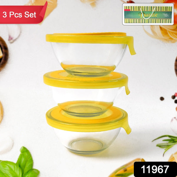 Dazzle Glass Bowl Set Mixing / Storage Bowls with Lids (3 pcs Set) - luckystorebuy.in