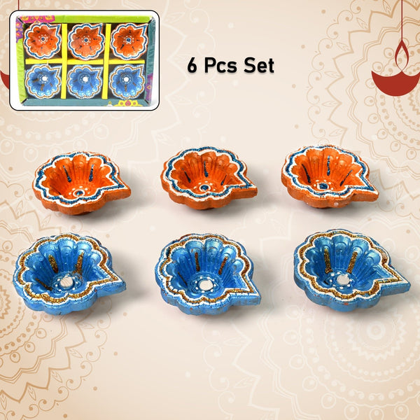 Decorative Hand Painted Clay Puja Diya for Diwali Home Indoor Outdoor Handmade Diya (6 Pcs Set/ Mix Design) - luckystorebuy.in