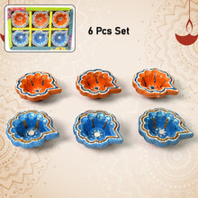 Decorative Hand Painted Clay Puja Diya for Diwali Home Indoor Outdoor Handmade Diya (6 Pcs Set/ Mix Design) - luckystorebuy.in