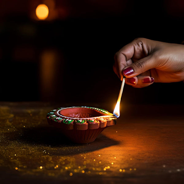 Decorative Hand Painted Clay Puja Diya for Diwali Home Indoor Outdoor Handmade Diya (6 Pcs Set/ Mix Design) - luckystorebuy.in