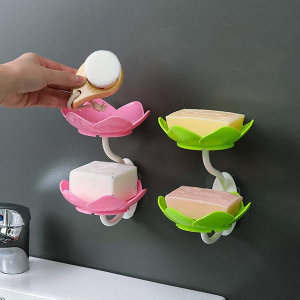 Double Layer Flower Self Draining Soap Dish Holder, Bathroom Shower Soap Holder Dish Storage Plate Tray for Bathroom, Kitchen, Bathtub - luckystorebuy.in
