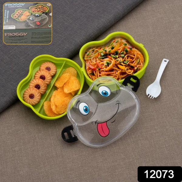 Double Layer Froggy Shape Lunch Box with Spoon (1 Pc / Mix Color) - luckystorebuy.in