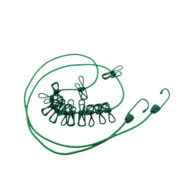 Elastic Cloth Drying Rope with 12 Metal Clip Portable Clothes line For Home & Travel - luckystorebuy.in