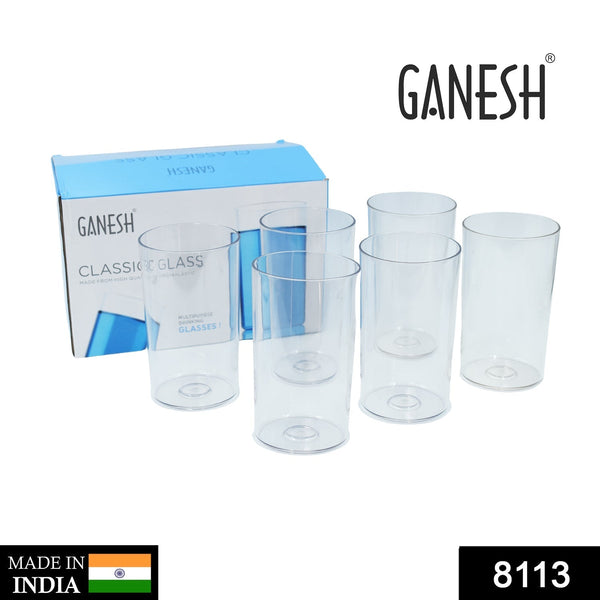 Ganesh Classic Plastic Glass Set of - 6 (Each Glass 350ml) - luckystorebuy.in