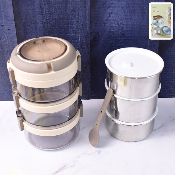 Ganesh Steko - 3 Triple Layer Stainless Steel Insulated Lunch Box Set - luckystorebuy.in