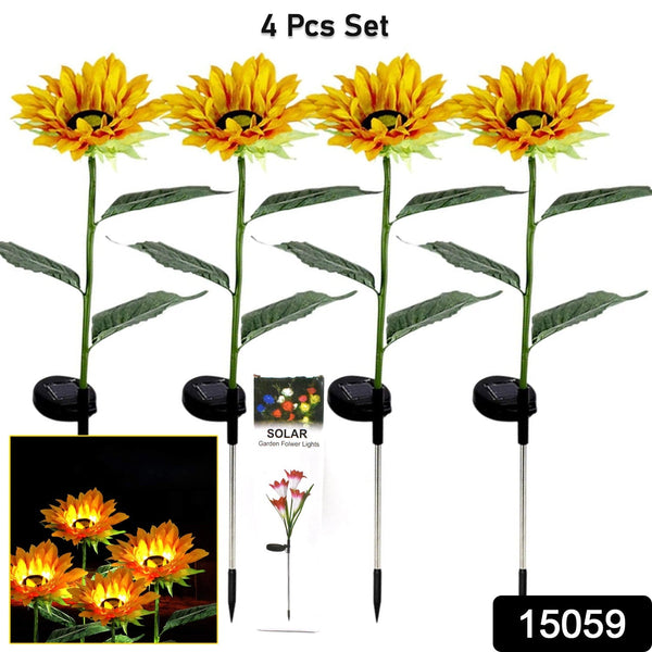 Garden Solar Sunflower Outdoor LED Light Inserted Ground Simulation Plant (4 Pcs Set) - luckystorebuy.in