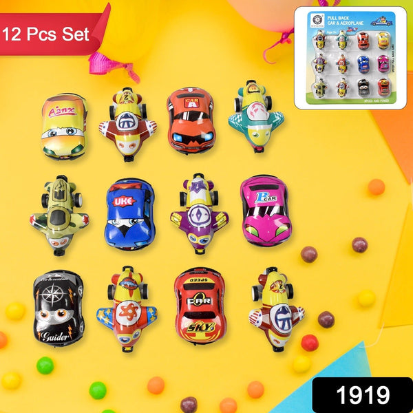 Mini Pull Back Car & Aeroplane PVC Plastic Pull Back Car Cartoon Toys (12 Pcs Set) - luckystorebuy.in