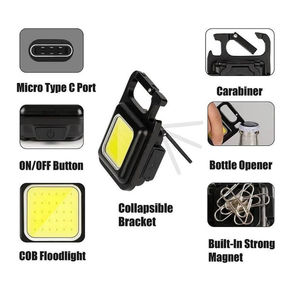 Mini Rechargeable Keychain Flashlight - 4 Light Modes with Folding Bracket & Magnetic Base - luckystorebuy.in