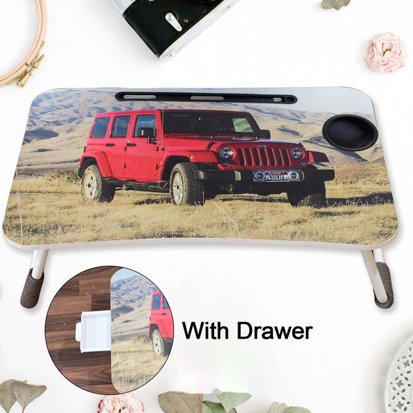 Multi - Purpose Laptop Desk for Study and Reading with Foldable, Cupholder & Drawer (1 Pc / Mix Catoon Design / 58×38 Cm) - luckystorebuy.in