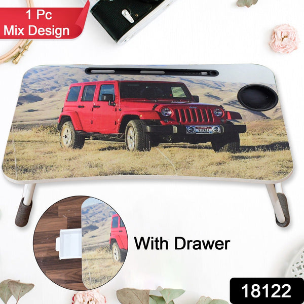 Multi - Purpose Laptop Desk for Study and Reading with Foldable, Cupholder & Drawer (1 Pc / Mix Catoon Design / 58×38 Cm) - luckystorebuy.in