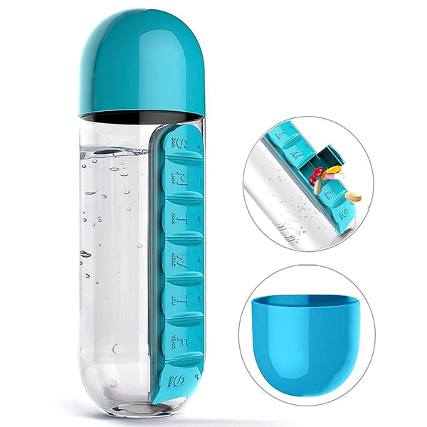 Multi - Use Pill & Water Bottle for Travel (600 Ml, Mix Color) - luckystorebuy.in