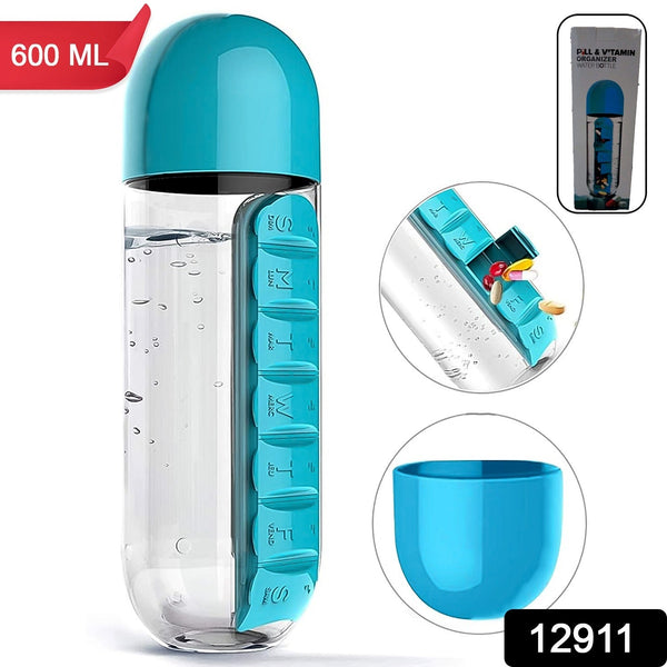 Multi - Use Pill & Water Bottle for Travel (600 Ml, Mix Color) - luckystorebuy.in