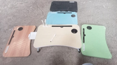 MultiPurpose Study Table Foldable Portable Notebook Bed Lap Desk Tray Stand Reading Holder with Coffee Cup Slot, Drawer, Fan, USB Cable & Light for Breakfast, Reading & Movie Watching (1 Pc Mix Color) - luckystorebuy.in