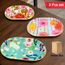 Plastic Flower Printed Design Serving Tray (3 Pcs Set / Mix Color) - luckystorebuy.in