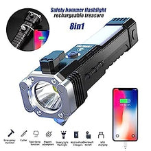 Portable 3w Rechargeable Torch LED Flashlight Long Distance Beam Range, Hammer and Strong Magnets, Window Glass and Seat Belt Cutter 4 Modes for Car Camping Hiking Indoor Outdoor - luckystorebuy.in