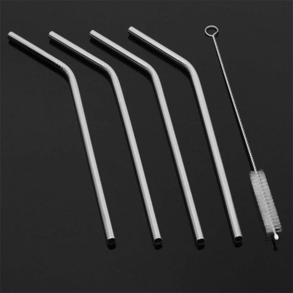 Reusable Stainless Steel Drinking Straws Bent (4 Bent Straws, 1 Brush) - luckystorebuy.in
