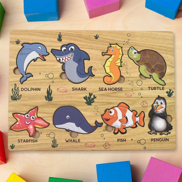 Seawater Animal Wooden Puzzle Learning Educational Board (1 Set) - luckystorebuy.in