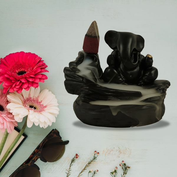 Smoke Fountain Ganesha Idol Decoration Items with 8 Pc Backflow Incense Cones Sticks (1 pc) - luckystorebuy.in
