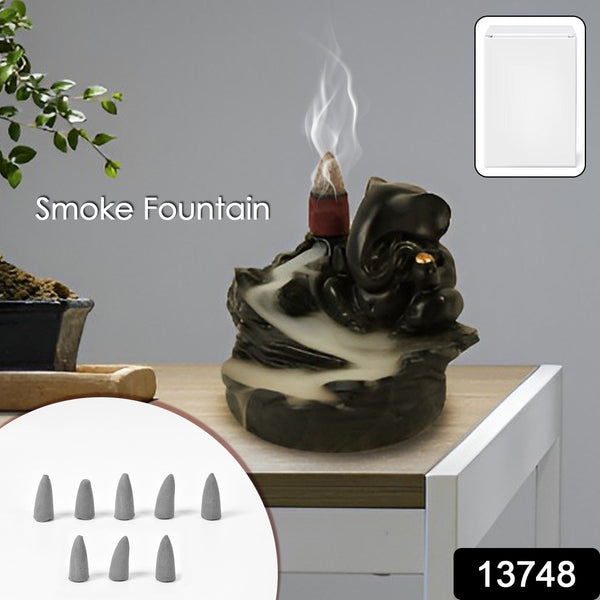 Smoke Fountain Ganesha Idol Decoration Items with 8 Pc Backflow Incense Cones Sticks (1 pc) - luckystorebuy.in