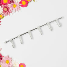 Stainless Steel Utensil Hanger Rail Nail Free Wall Mount with 2 Magic Stickers & 6 Plastic Hooks For Kitchen - luckystorebuy.in