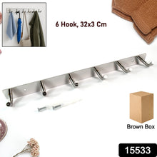 Stainless Steel Wall Mounted Coat 6 Hook Rack (32x3 / 1Pc) - luckystorebuy.in