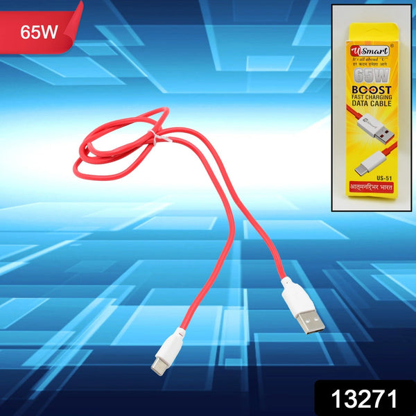 Type C data cable Fast Charging Data Cable (1000 MM / 65W / 1 Pc) - luckystorebuy.in