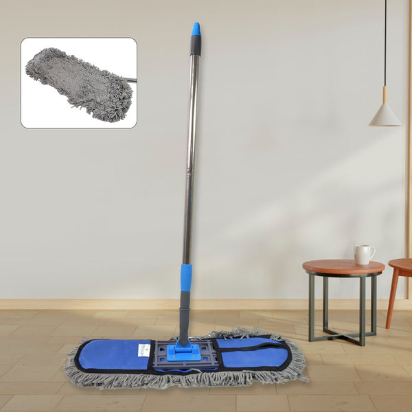 Wet and Dry Cotton Pad Floor Mop with Long Aluminium Handle (1 Pc / Large) - luckystorebuy.in