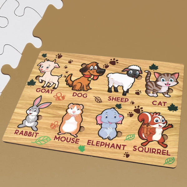 Wooden Animal Puzzle Learning Educational Board (1 Set / 28×20 Cm) - luckystorebuy.in